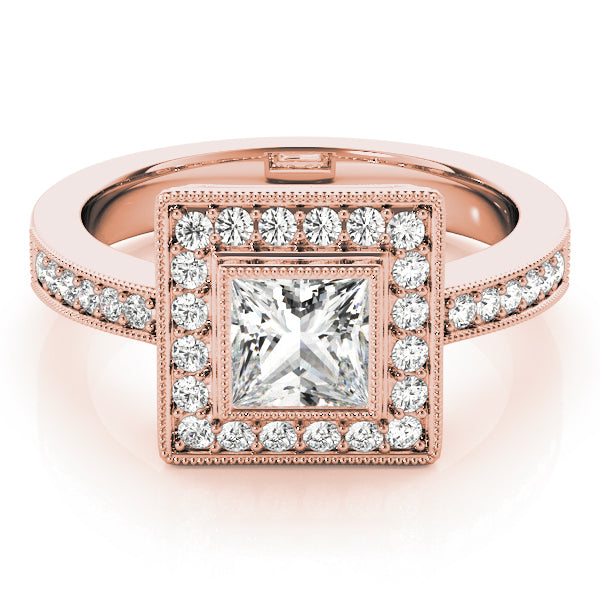 Noble Halo Princess Diamond Engagement Ring in 10K/14K gold and platinum with certified lab-grown or natural diamonds