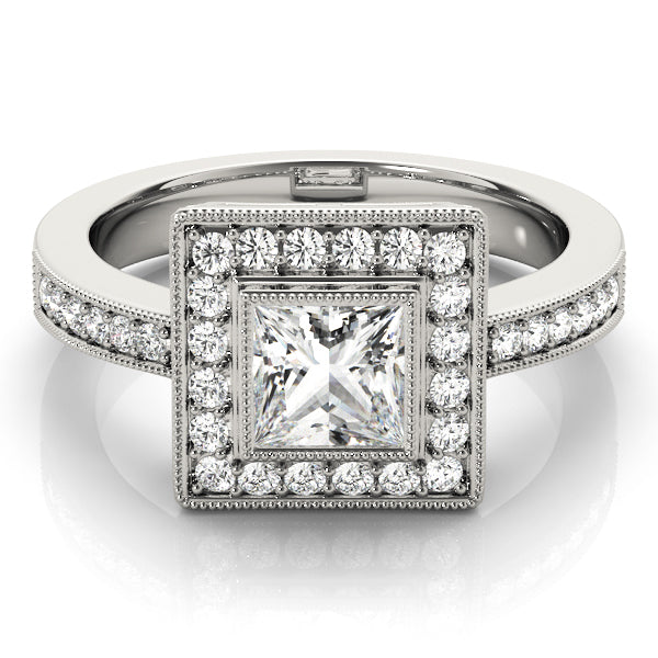 Noble Halo Princess Diamond Engagement Ring in 10K/14K gold and platinum with certified lab-grown or natural diamonds