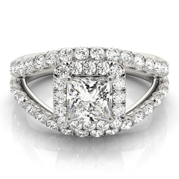 Couture Halo Princess Diamond Engagement Ring in 10K/14K gold and platinum with certified lab-grown or natural diamonds