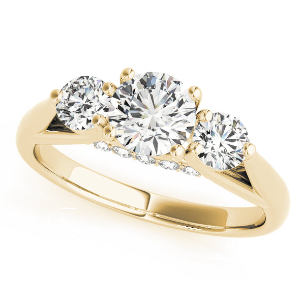 Round Three Stone Diamond Ring with Hidden Halo in 10K/14K gold and platinum with certified lab-grown or natural diamonds