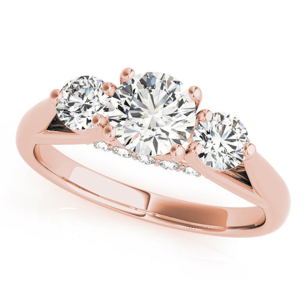 Round Three Stone Diamond Ring with Hidden Halo in 10K/14K gold and platinum with certified lab-grown or natural diamonds
