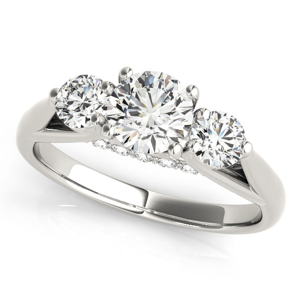 Round Three Stone Diamond Ring with Hidden Halo in 10K/14K gold and platinum with certified lab-grown or natural diamonds