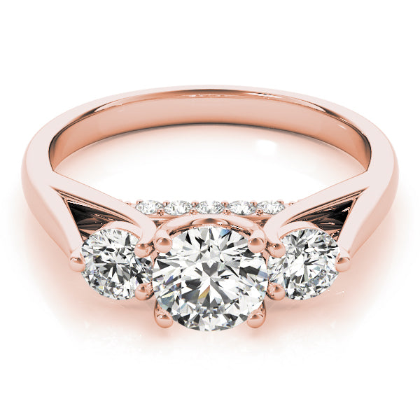 Round Three Stone Diamond Ring with Hidden Halo in 10K/14K gold and platinum with certified lab-grown or natural diamonds