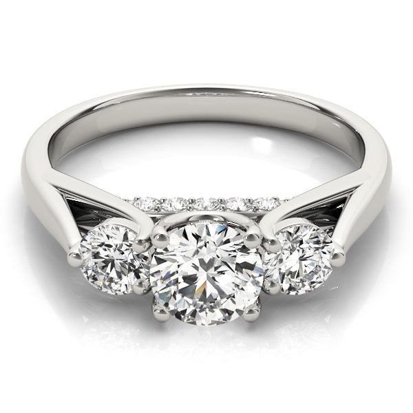 Round Three Stone Diamond Ring with Hidden Halo in 10K/14K gold and platinum with certified lab-grown or natural diamonds