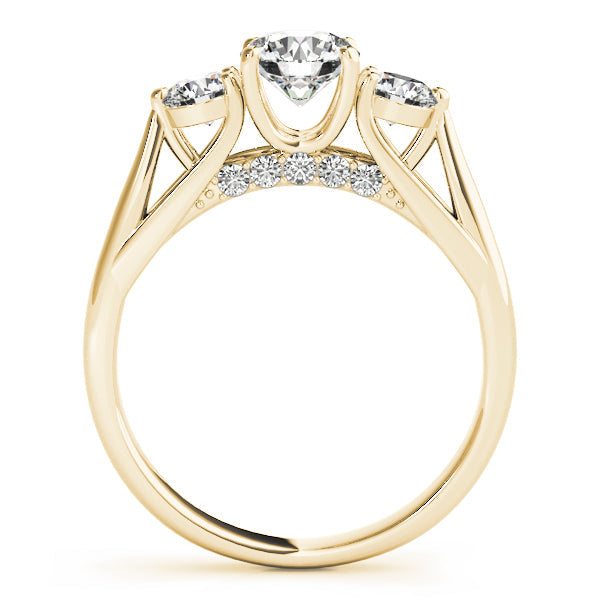Round Three Stone Diamond Ring with Hidden Halo in 10K/14K gold and platinum with certified lab-grown or natural diamonds