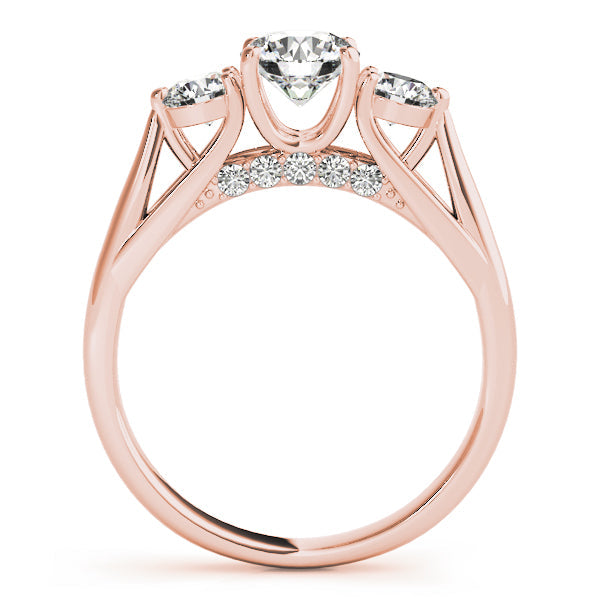 Round Three Stone Diamond Ring with Hidden Halo in 10K/14K gold and platinum with certified lab-grown or natural diamonds