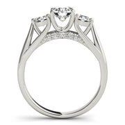 Round Three Stone Diamond Ring with Hidden Halo in 10K/14K gold and platinum with certified lab-grown or natural diamonds