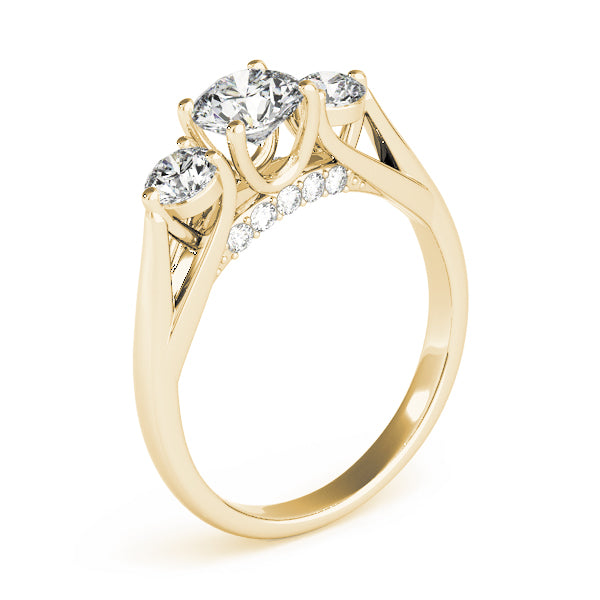 Round Three Stone Diamond Ring with Hidden Halo in 10K/14K gold and platinum with certified lab-grown or natural diamonds