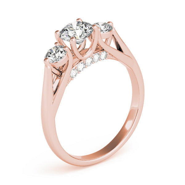 Round Three Stone Diamond Ring with Hidden Halo in 10K/14K gold and platinum with certified lab-grown or natural diamonds