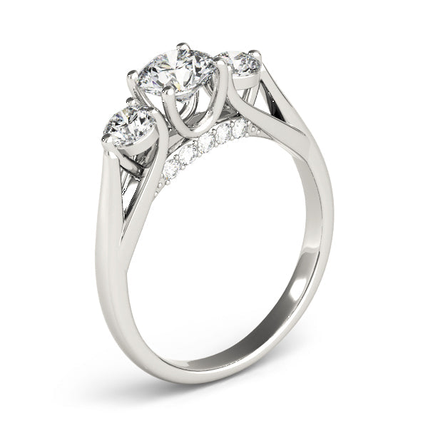 Round Three Stone Diamond Ring with Hidden Halo in 10K/14K gold and platinum with certified lab-grown or natural diamonds