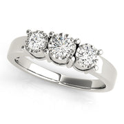 Radiant Three-Stone Round Diamond Engagement Ring in 10K/14K gold and platinum with certified lab-grown or natural diamonds