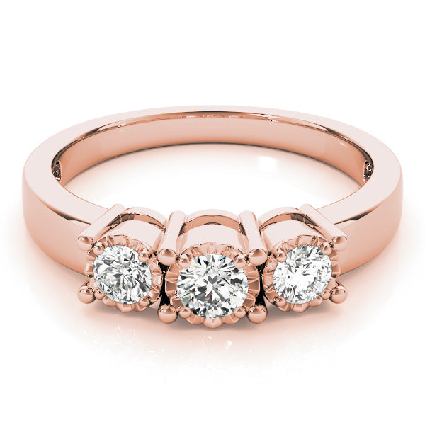 Radiant Three-Stone Round Diamond Engagement Ring in 10K/14K gold and platinum with certified lab-grown or natural diamonds