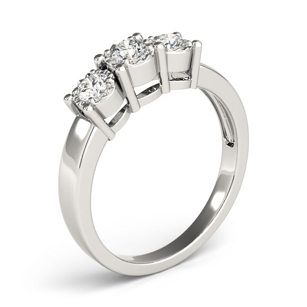 Radiant Three-Stone Round Diamond Engagement Ring in 10K/14K gold and platinum with certified lab-grown or natural diamonds