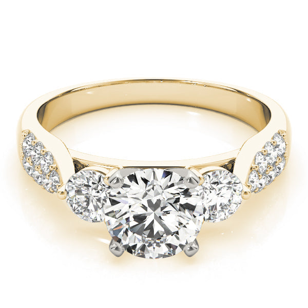 Elegant Round Diamond Three Stone Ring in 10K/14K gold and platinum with certified lab-grown or natural diamonds