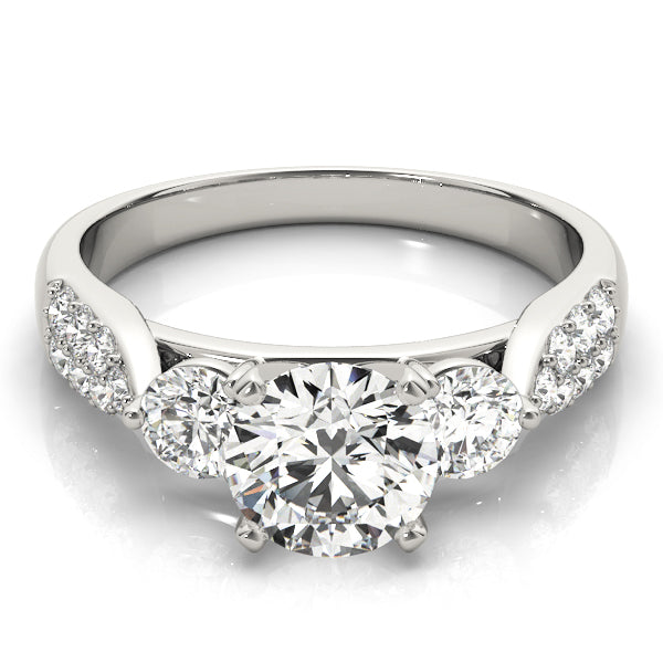 Elegant Round Diamond Three Stone Ring in 10K/14K gold and platinum with certified lab-grown or natural diamonds