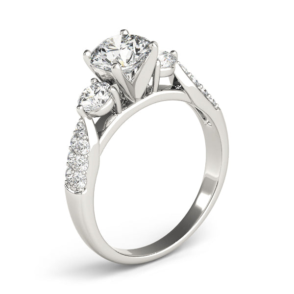 Elegant Round Diamond Three Stone Ring in 10K/14K gold and platinum with certified lab-grown or natural diamonds
