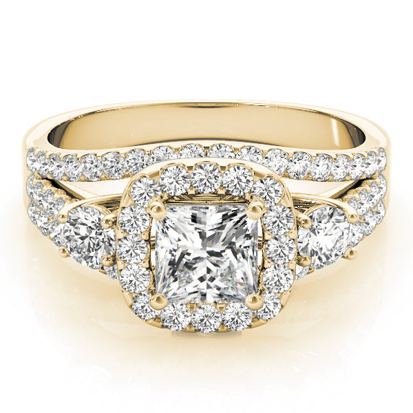 Brilliant Sidestone Cushion Diamond Engagement Ring in 10K/14K gold and platinum with certified lab-grown or natural diamonds