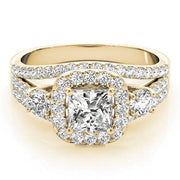 Brilliant Sidestone Cushion Diamond Engagement Ring in 10K/14K gold and platinum with certified lab-grown or natural diamonds