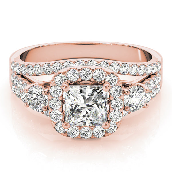 Brilliant Sidestone Cushion Diamond Engagement Ring in 10K/14K gold and platinum with certified lab-grown or natural diamonds