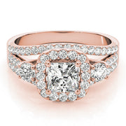 Brilliant Sidestone Cushion Diamond Engagement Ring in 10K/14K gold and platinum with certified lab-grown or natural diamonds