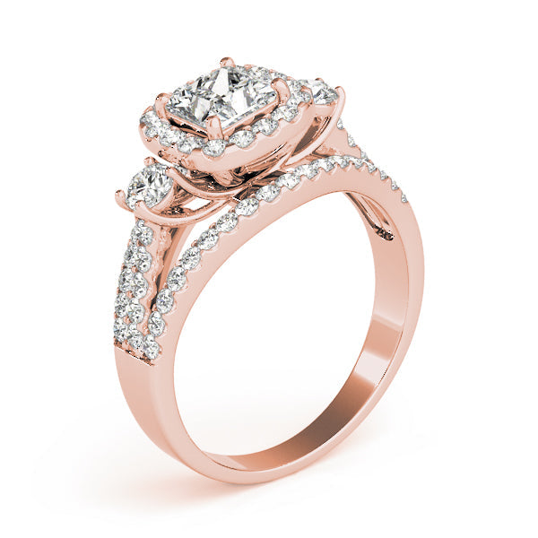 Brilliant Sidestone Cushion Diamond Engagement Ring in 10K/14K gold and platinum with certified lab-grown or natural diamonds