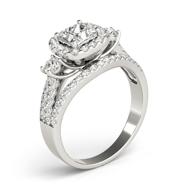 Brilliant Sidestone Cushion Diamond Engagement Ring in 10K/14K gold and platinum with certified lab-grown or natural diamonds