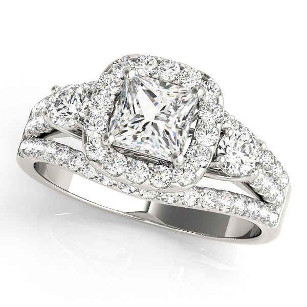Brilliant Sidestone Cushion Diamond Engagement Ring in 10K/14K gold and platinum with certified lab-grown or natural diamonds