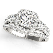 Brilliant Sidestone Cushion Diamond Engagement Ring in 10K/14K gold and platinum with certified lab-grown or natural diamonds