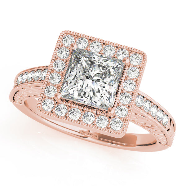 Exquisite Halo Princess Diamond Engagement Ring in 10K/14K gold and platinum with certified lab-grown or natural diamonds