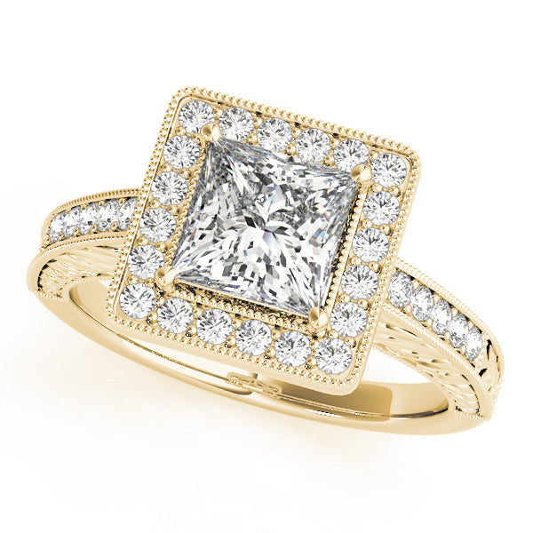 Exquisite Halo Princess Diamond Engagement Ring in 10K/14K gold and platinum with certified lab-grown or natural diamonds
