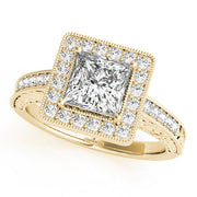 Exquisite Halo Princess Diamond Engagement Ring in 10K/14K gold and platinum with certified lab-grown or natural diamonds