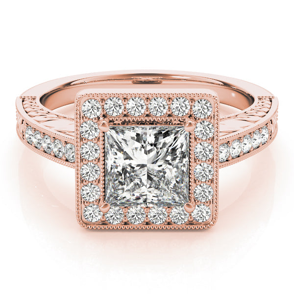 Exquisite Halo Princess Diamond Engagement Ring in 10K/14K gold and platinum with certified lab-grown or natural diamonds