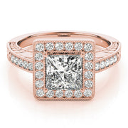Exquisite Halo Princess Diamond Engagement Ring in 10K/14K gold and platinum with certified lab-grown or natural diamonds