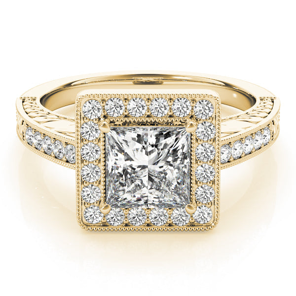 Exquisite Halo Princess Diamond Engagement Ring in 10K/14K gold and platinum with certified lab-grown or natural diamonds