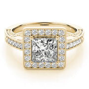 Exquisite Halo Princess Diamond Engagement Ring in 10K/14K gold and platinum with certified lab-grown or natural diamonds