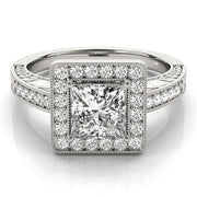 Exquisite Halo Princess Diamond Engagement Ring in 10K/14K gold and platinum with certified lab-grown or natural diamonds