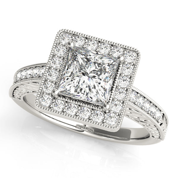 Exquisite Halo Princess Diamond Engagement Ring in 10K/14K gold and platinum with certified lab-grown or natural diamonds