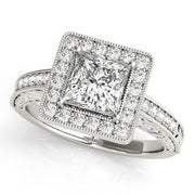 Exquisite Halo Princess Diamond Engagement Ring in 10K/14K gold and platinum with certified lab-grown or natural diamonds