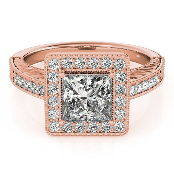 Exquisite Halo Princess Diamond Engagement Ring in 10K/14K gold and platinum with certified lab-grown or natural diamonds