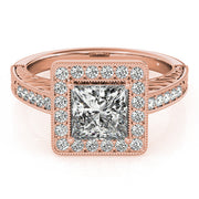 Exquisite Halo Princess Diamond Engagement Ring in 10K/14K gold and platinum with certified lab-grown or natural diamonds