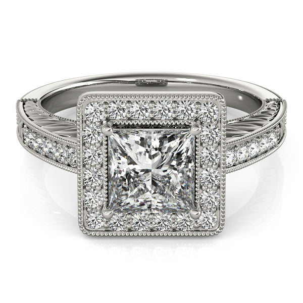 Exquisite Halo Princess Diamond Engagement Ring in 10K/14K gold and platinum with certified lab-grown or natural diamonds
