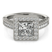 Exquisite Halo Princess Diamond Engagement Ring in 10K/14K gold and platinum with certified lab-grown or natural diamonds