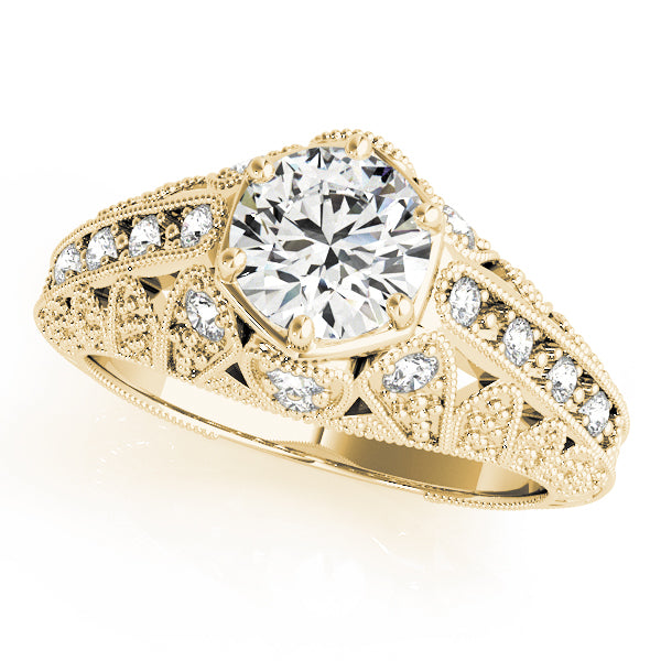 Radiant Antique Round Diamond Engagement Ring in 10K/14K gold and platinum with certified lab-grown or natural diamonds