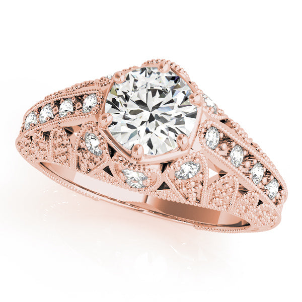 Radiant Antique Round Diamond Engagement Ring in 10K/14K gold and platinum with certified lab-grown or natural diamonds