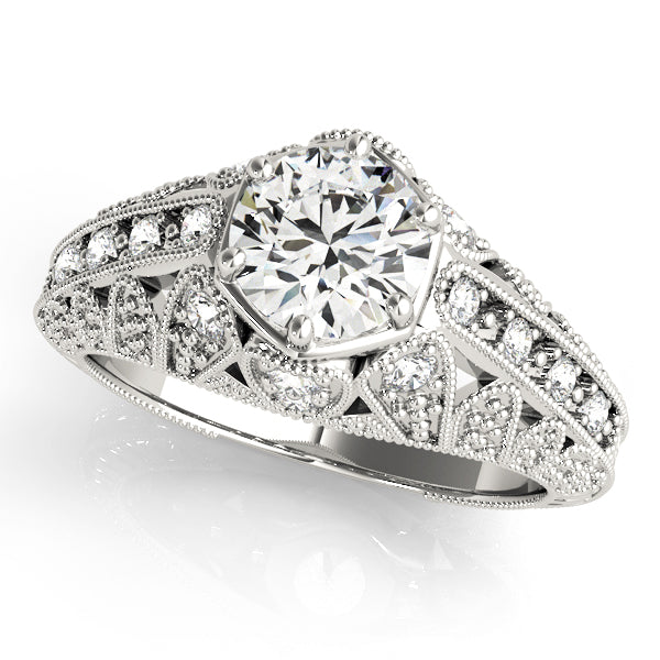 Radiant Antique Round Diamond Engagement Ring in 10K/14K gold and platinum with certified lab-grown or natural diamonds