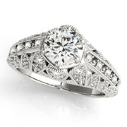 Radiant Antique Round Diamond Engagement Ring in 10K/14K gold and platinum with certified lab-grown or natural diamonds