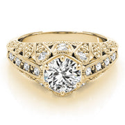 Radiant Antique Round Diamond Engagement Ring in 10K/14K gold and platinum with certified lab-grown or natural diamonds