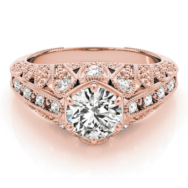 Radiant Antique Round Diamond Engagement Ring in 10K/14K gold and platinum with certified lab-grown or natural diamonds