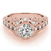 Radiant Antique Round Diamond Engagement Ring in 10K/14K gold and platinum with certified lab-grown or natural diamonds
