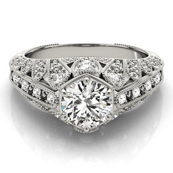 Radiant Antique Round Diamond Engagement Ring in 10K/14K gold and platinum with certified lab-grown or natural diamonds